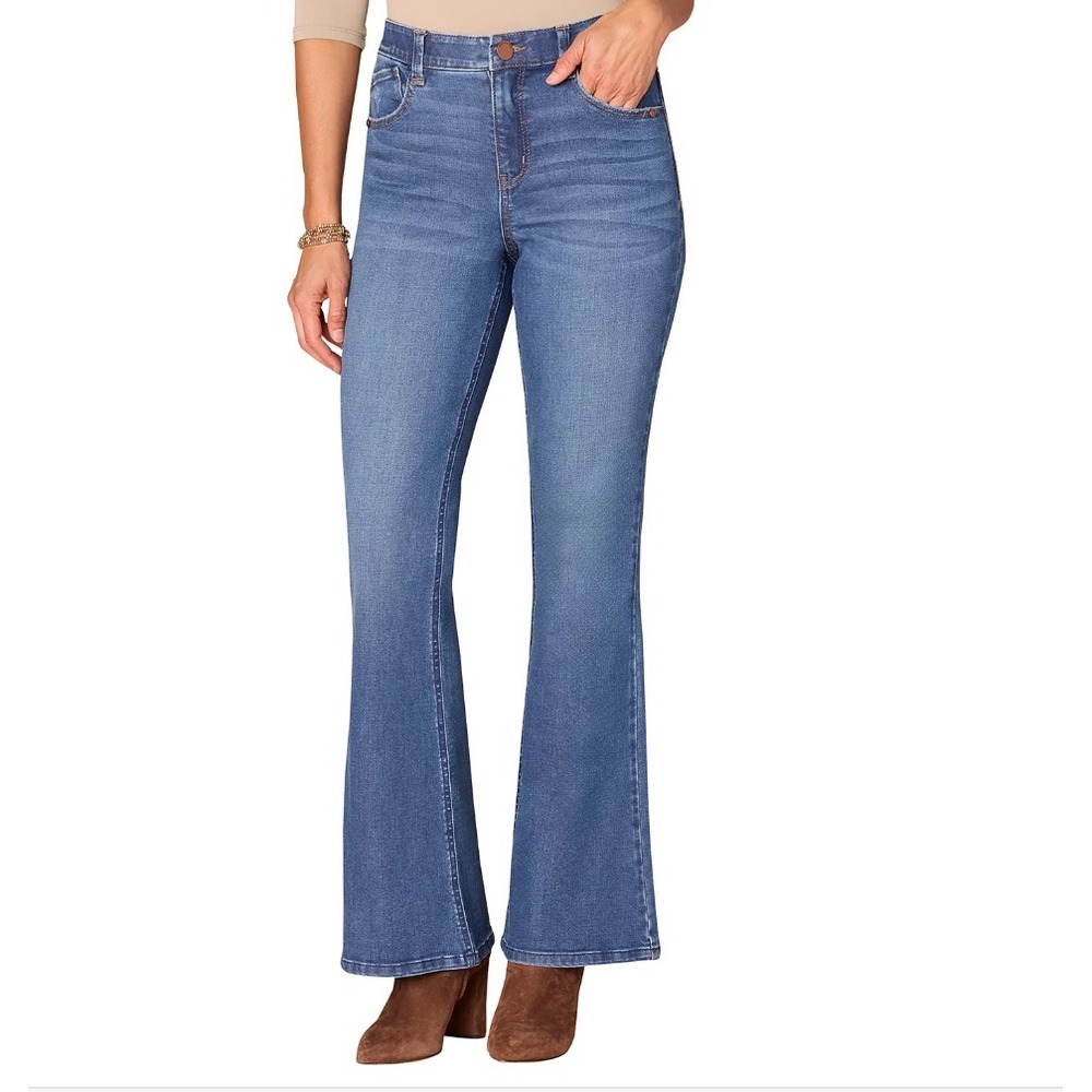Democracy Petite High Rise Flare Jeans AB Technology Itty Bitty Booty Blue